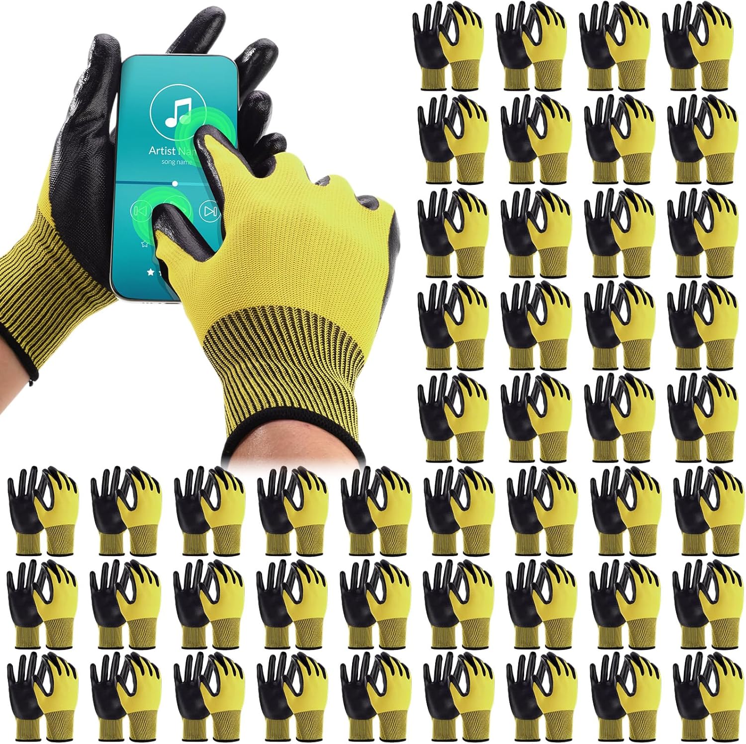 Chicingyou 50 Pairs Working Gloves for Men Women Bulk Micro Foam Nitrile Coated Resistant Nylon Safety Gloves
