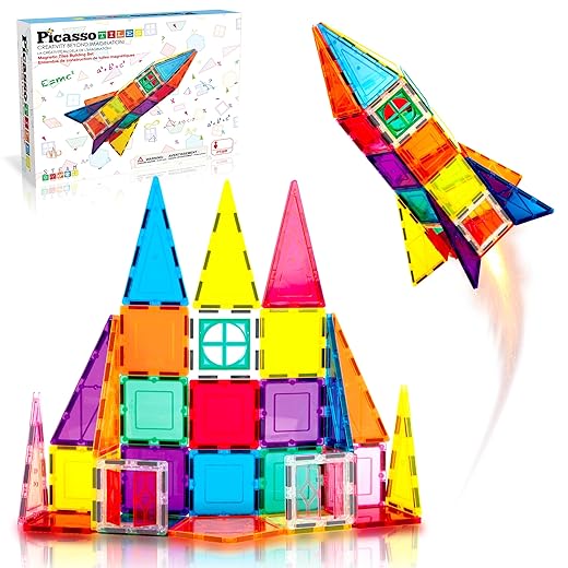 Magnetic Tile Rocket Set 36 Piece Construction Toy PicassoTiles Magnet Building Block Engineering STEM Learning Playset Child Brain Development Stacking Kit Window Door Playboard for All Ages 3 and Up
