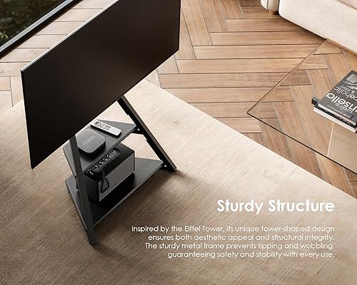 Miniatura 7 de FITUEYES Soporte esquinero de TV de diseño para televisores de 32, 43, 50, 55 y 65 pulgadas, soporte de TV de piso para espacios pequeños, carrito