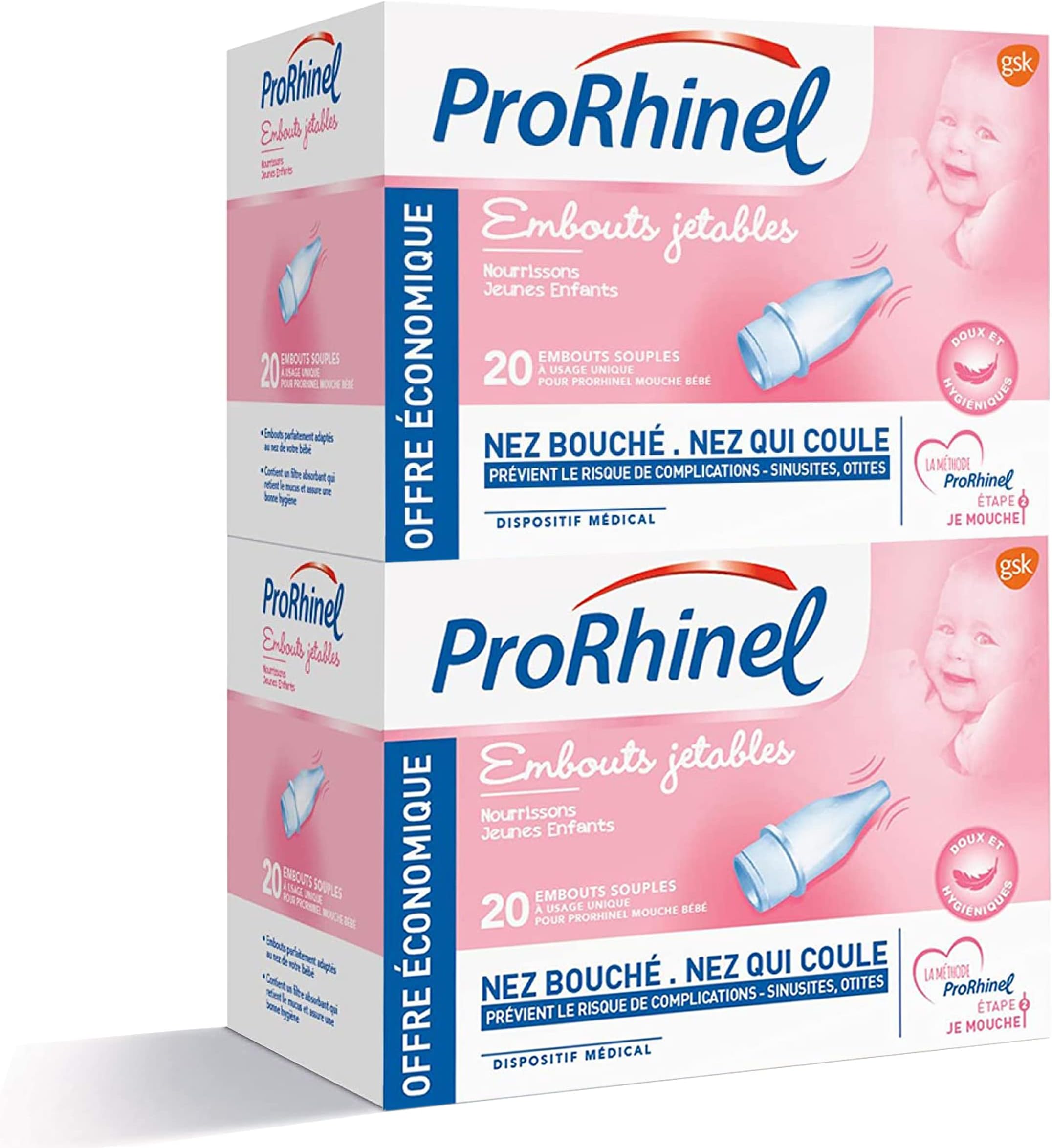 Prorhinel Disposable Baby Fly Tips x 20 Soft Tips for Clogged and Runny Noses, Soft Hygienic, Made in France, Pack of 2 x 20