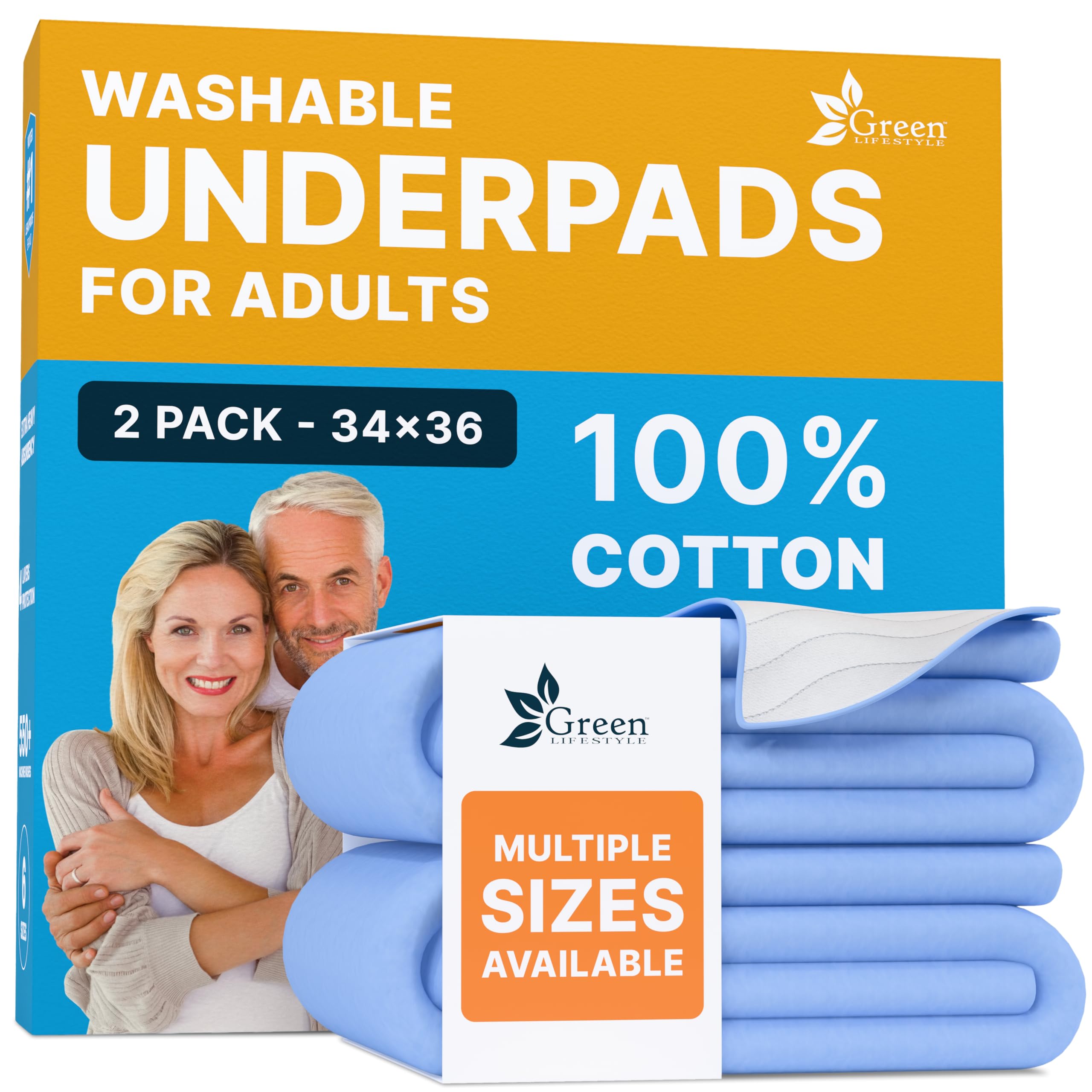 GREEN LIFESTYLE 100% Cotton Washable Underpads - Large Bed Pads for use as Incontinence Bed Pads, Reusable Pet Pads, Great for Dogs, Cats, Bunny,