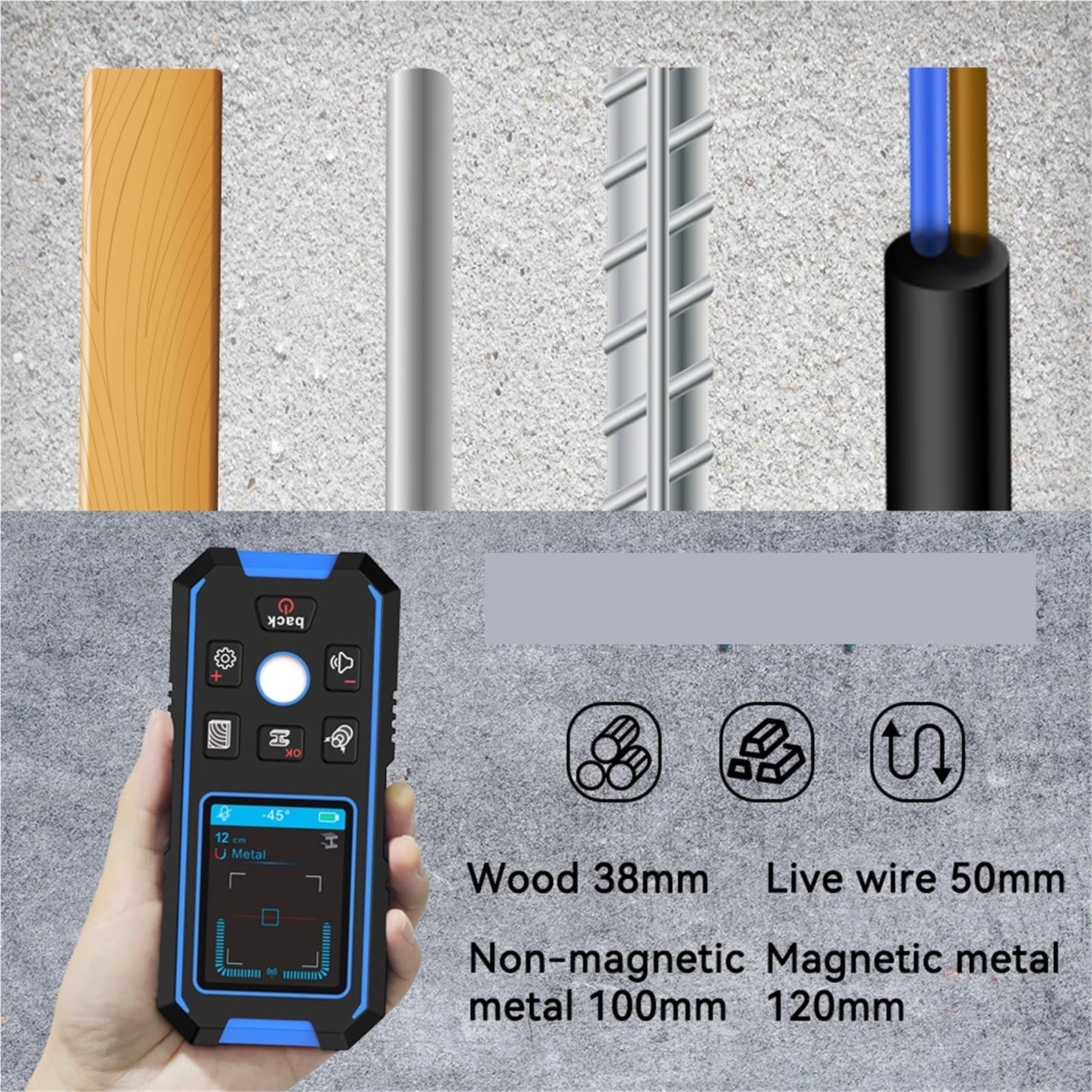 Escáner de Pared, Detector de metales de pared con pantalla LCD, rastreador de cables, buscador de madera y metal for construcción