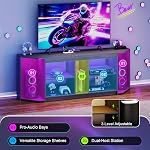 YOSHOOT Modern TV Stand with LED Lights & Power Outlets for 75 inch TVs, Gaming Entertainment Center for PS5 Xbox, Media Consoles for Bedroom, Living Room, Gray Oak