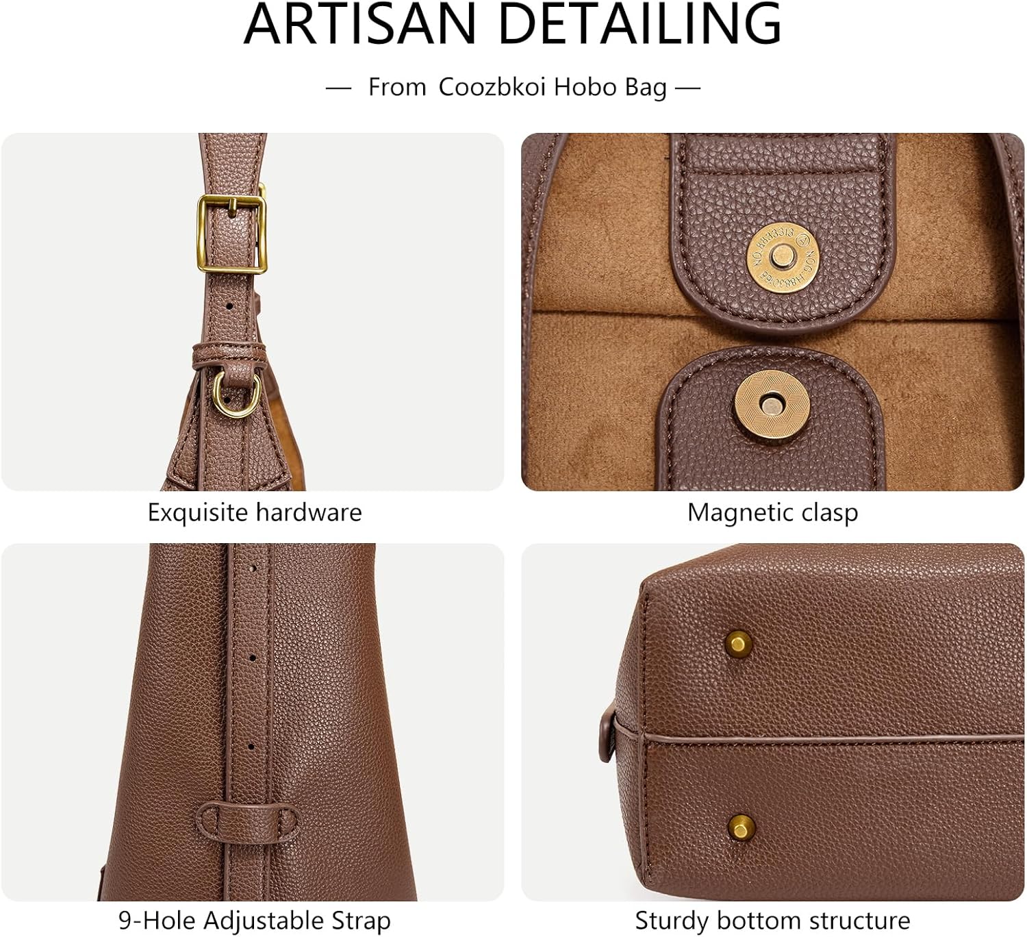 Hobo Bag For Women Vegan Leather Slouchy Shoulder Tote Purse With Adjustable Strap - Image 5