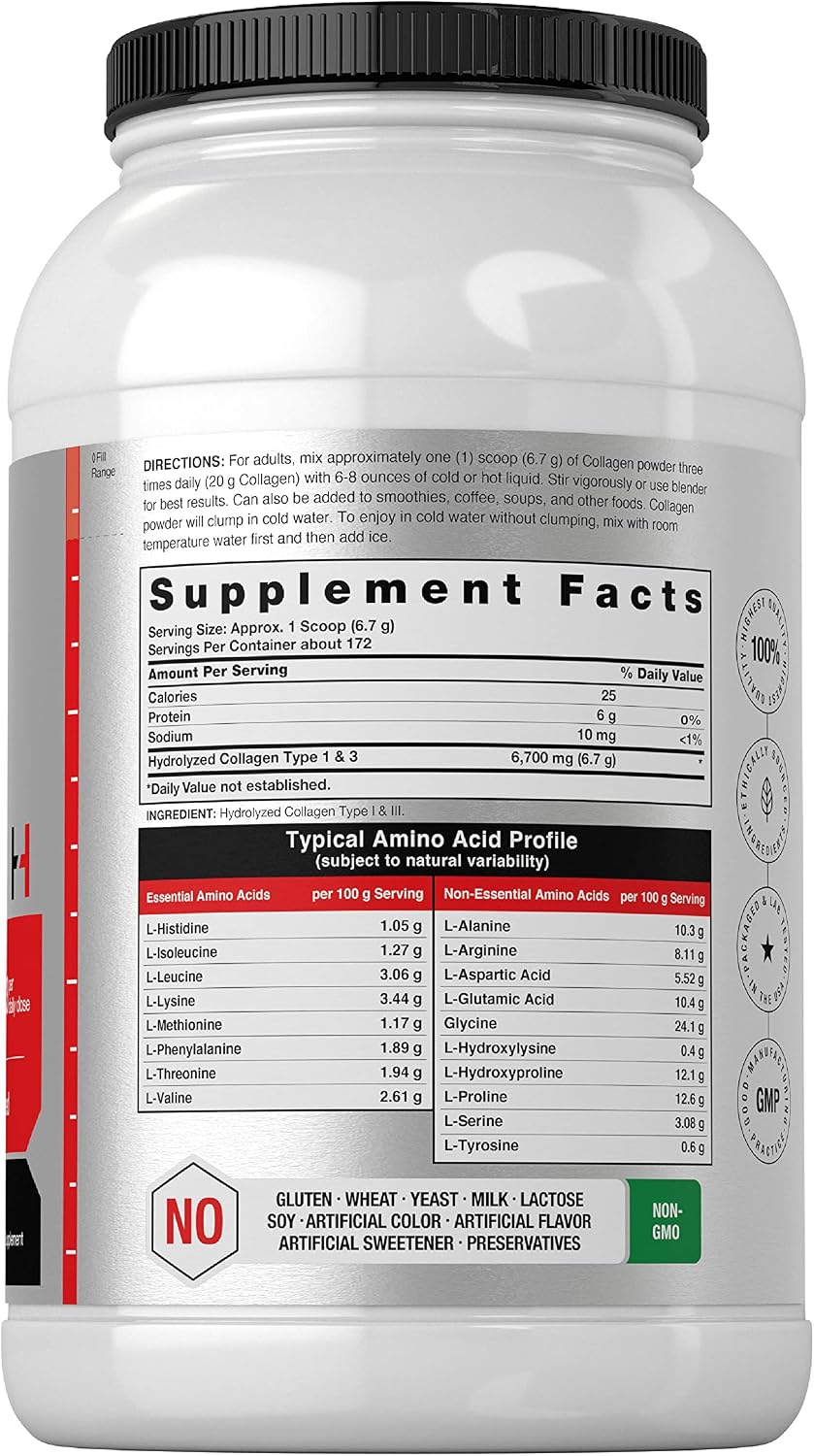 Collagen Peptides Powder 40 oz | Unflavored | Type 1 and 3 | Hydrolyzed Protein Collagen | Keto and Paleo Supplement | Grass Fed, Non-GMO, Gluten Free | by Horbaach