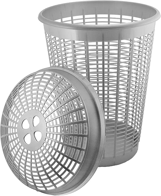 GREY COLOUR PLASTIC LARGE LAUNDRY WASHING CLOTHES LINEN STORAGE BIN BASKET 58 LITRE WITH LID FUSION (TM)