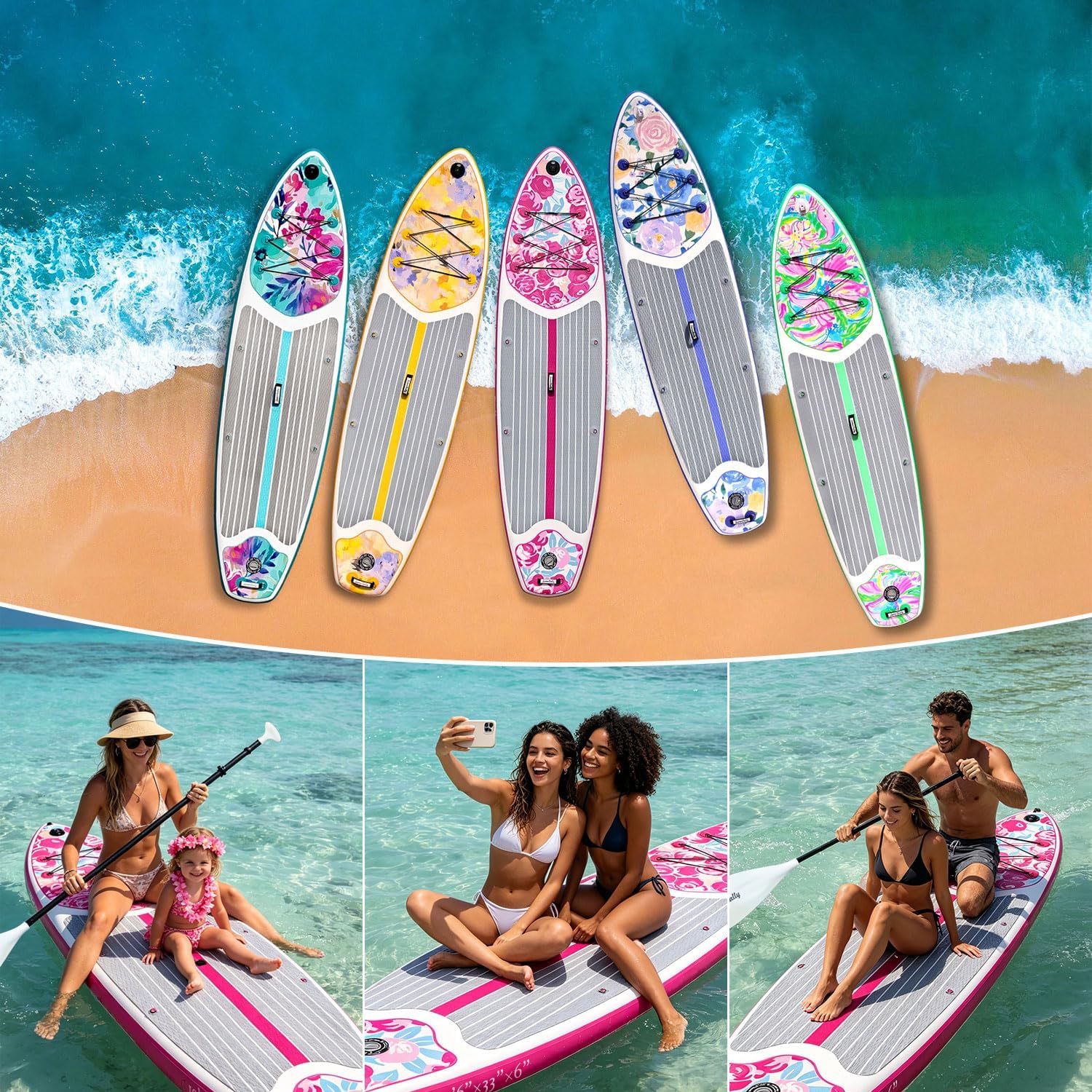 Inflatable Stand Up Paddle Board - Ultra Stable Wide Paddle Boards of All Skill Levels, Full-Color Gradient Design, Anti-Slip EVA Deck with Premium Accessories