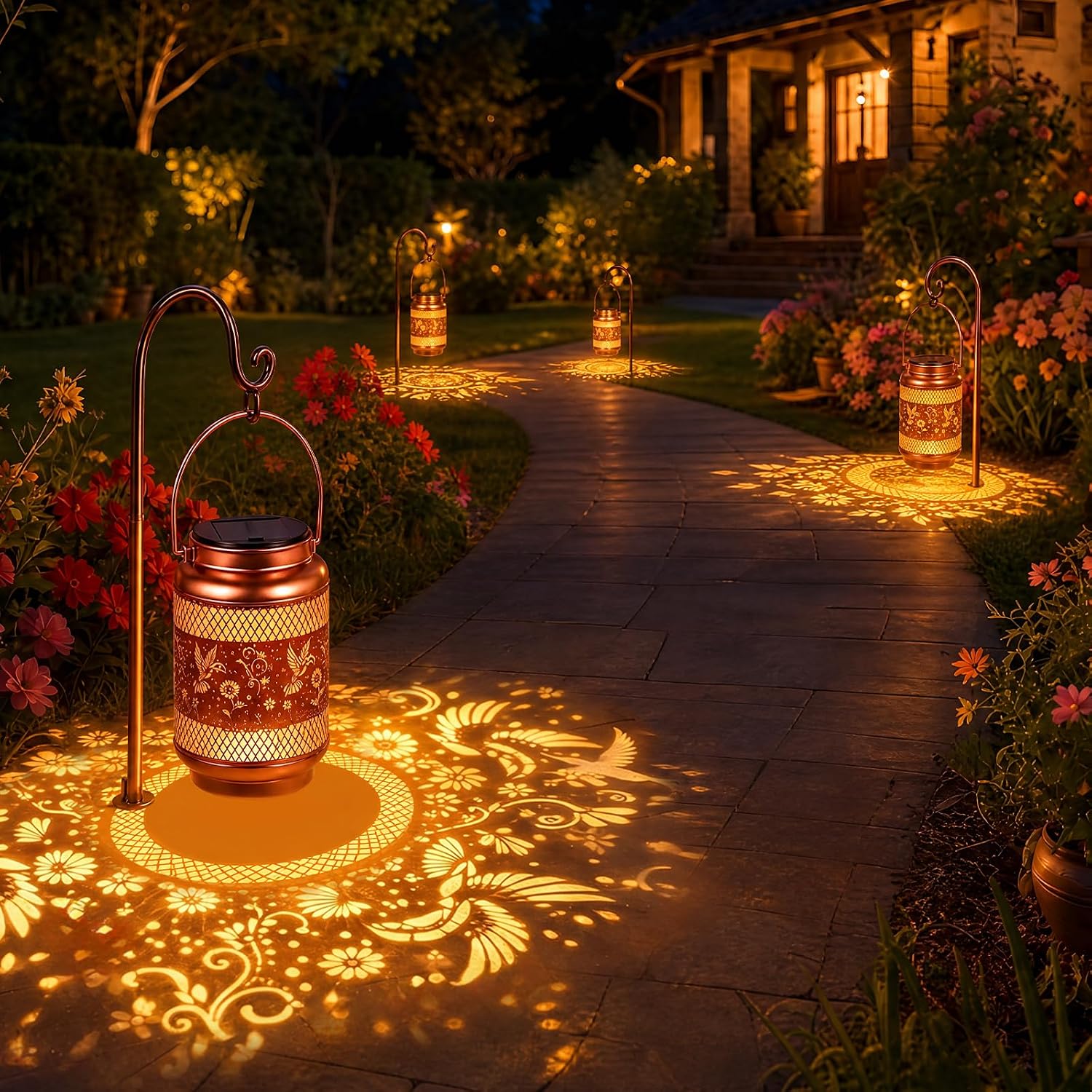 Solar Lanterns Outdoor Garden Decor- Solar Lights Waterproof Hummingbird Decorative Hanging Metal Lights Gardening Gift for Outside Yard, Patio, Backyard, Farm, Gifts for Women Mom image 4