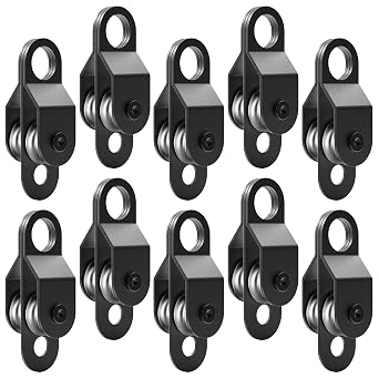 10Pcs Black Double Pulley Block Small Snatch Cable with Ball Bearings Inside, Pulley Wheel for 0.23 Inch/ 6mm Wire Rope Cable, Load 132 Lb