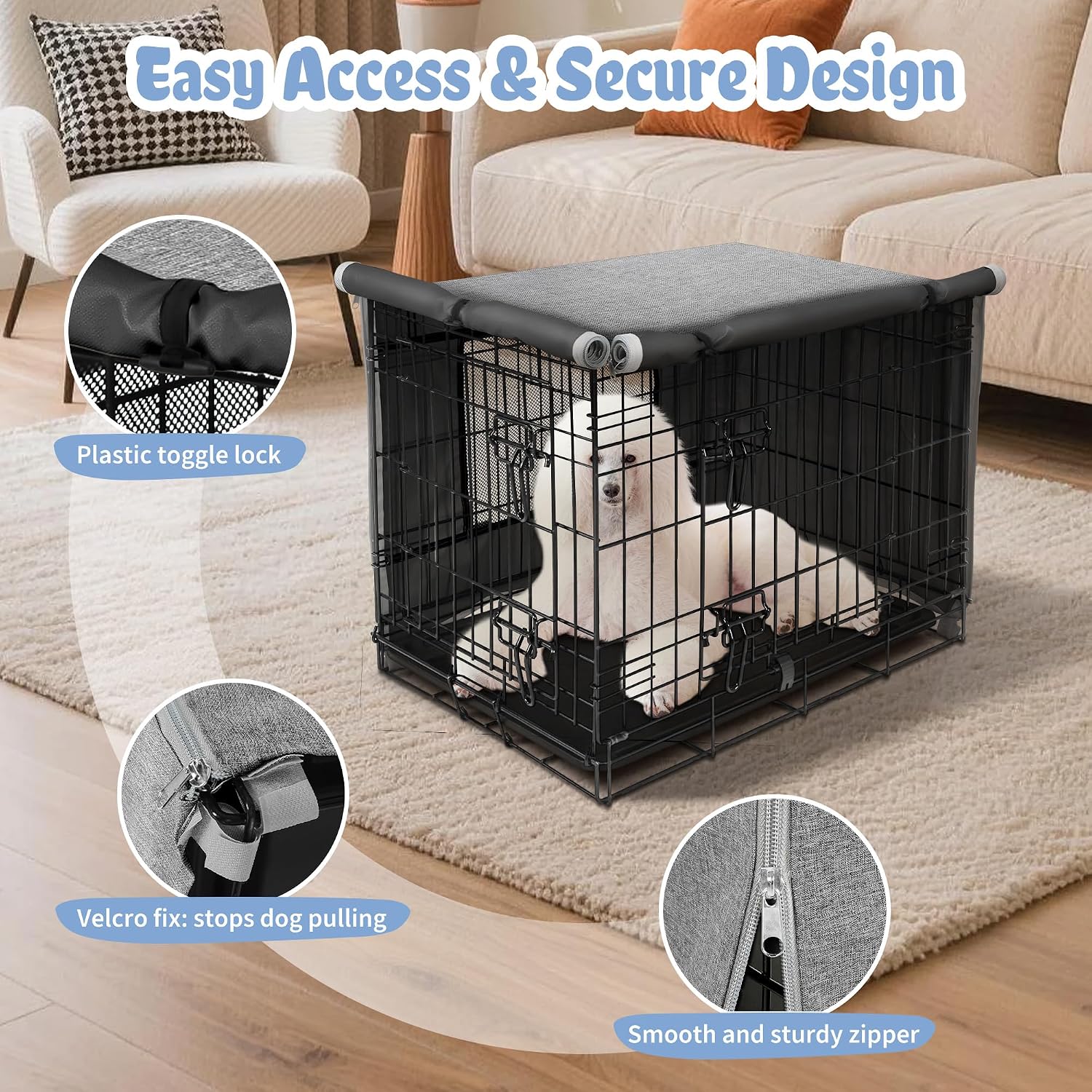 Akinerri Dog Crate Cover, Kennel Covers with Mesh Window, 36 in Grey