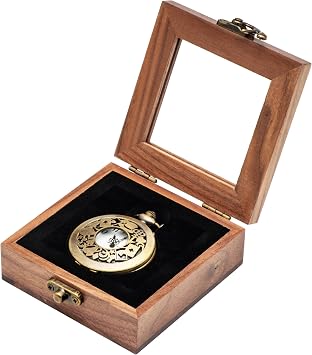 Walnut Wood Portable Single Pocket Watch Box with Clear Acrylic Lid Vintage Pocket Watch Display Storage Travel Case Organizer for Men Women Black Inner