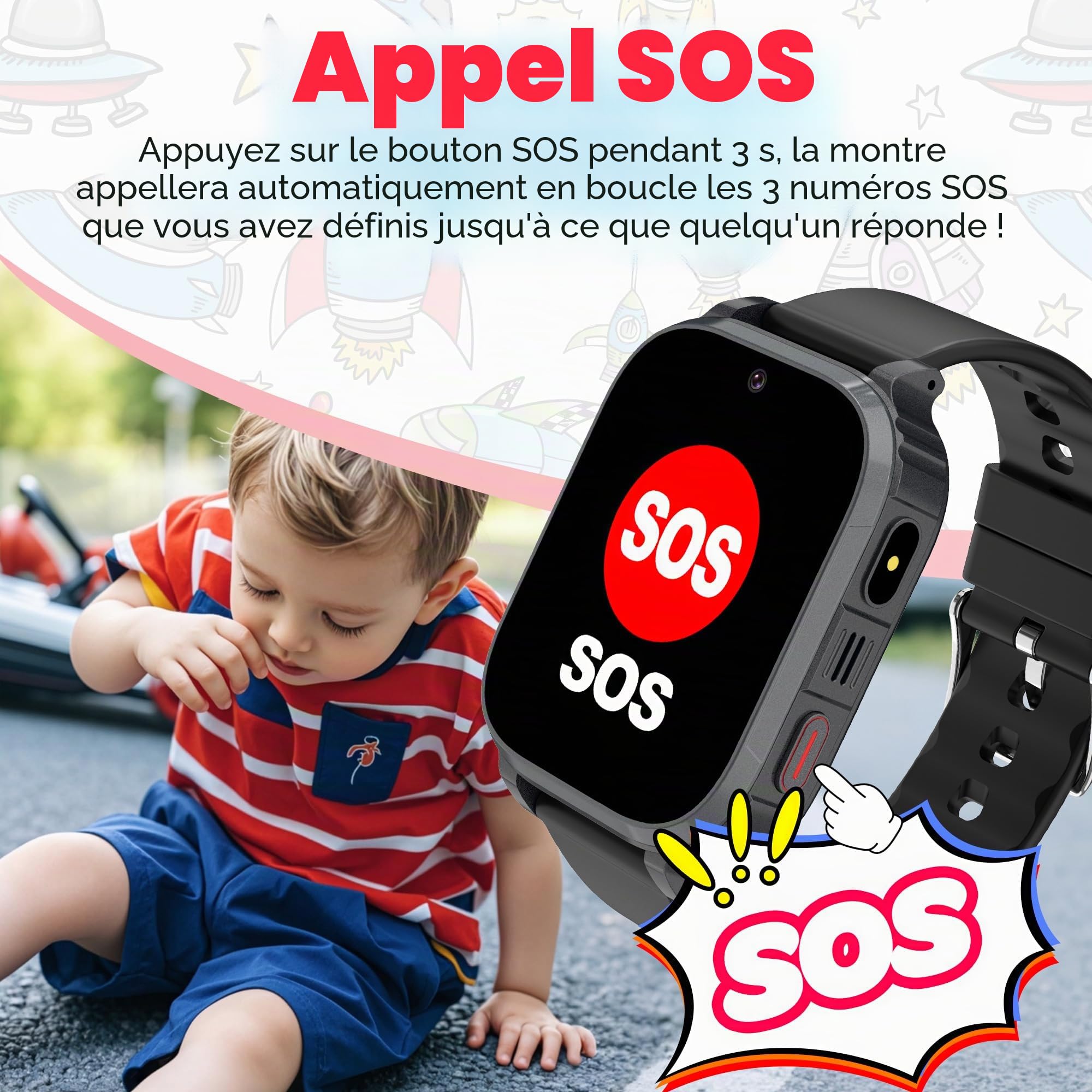 Montre Connectée Enfant 4G GPS, Appel Vidéo, Chat Vocal, SOS | localisation en temps réel, téléphone, chat familial, réveil, appareil, ip68, mode classe, jeux, cadeau filles garçons