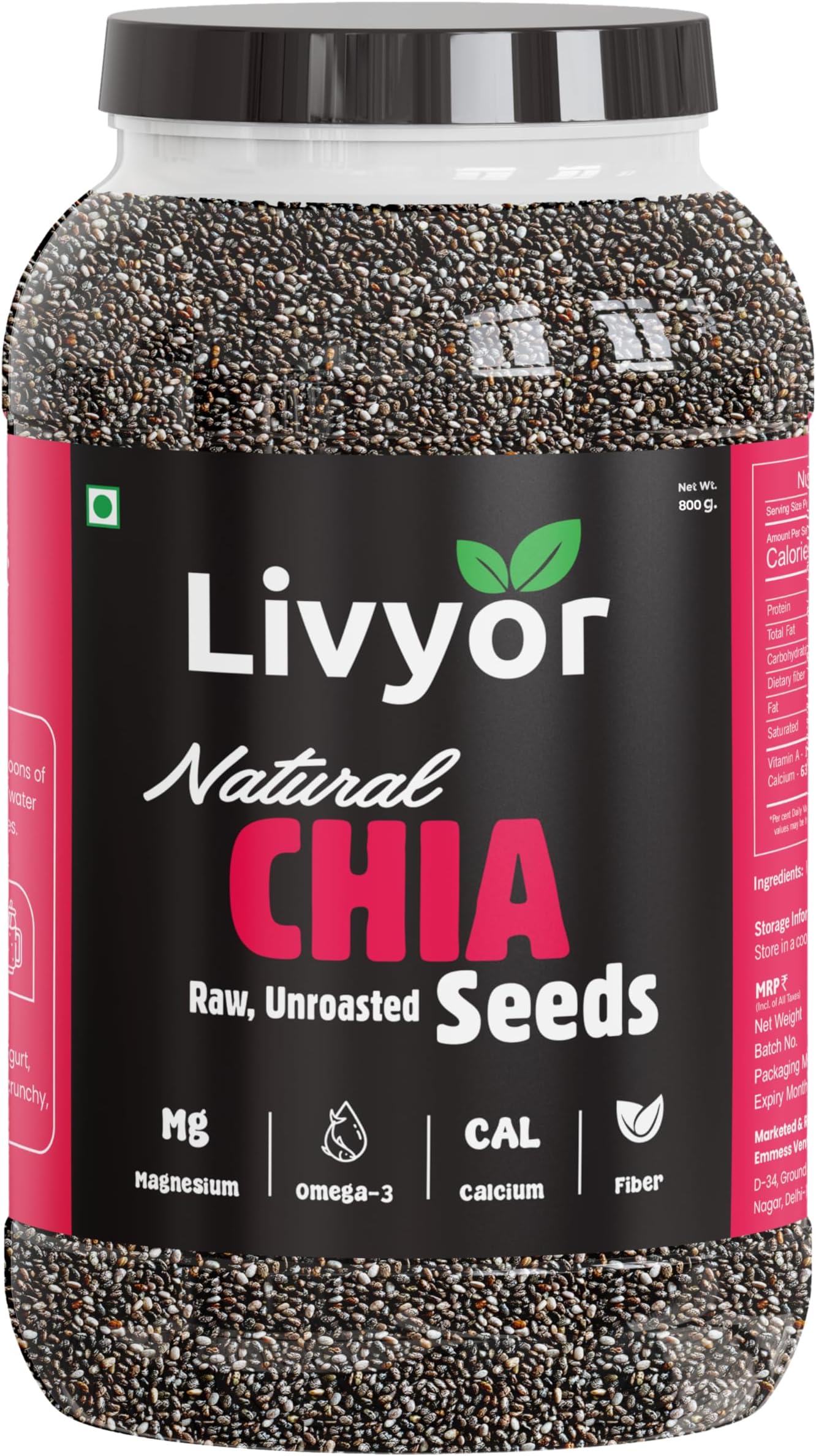 Livyor Raw Chia Seeds - 800g for Eating | Weight Management with Omega-3 | Ri...