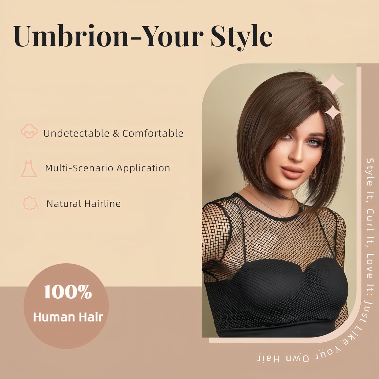 Short Pixie Bob Human Hair Wigs With Side Bangs Straight Cut For Mature Women Glueless Natural Look Lightweight (Dark Brown,12 inch)