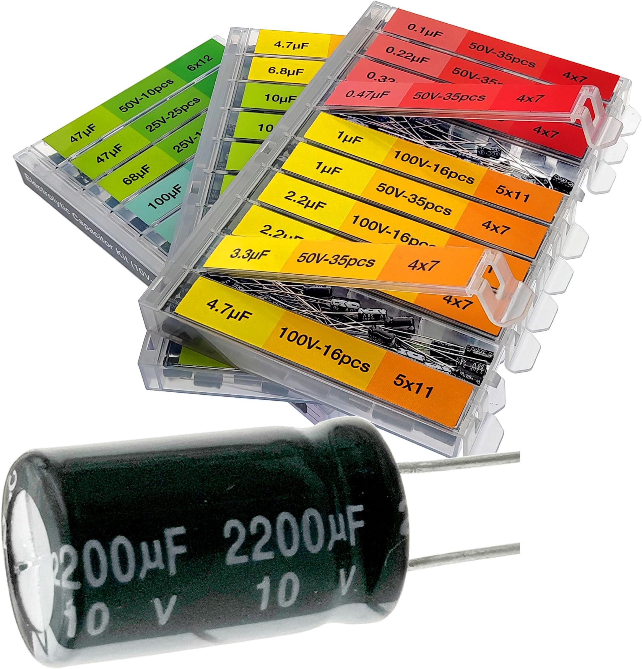 0.1uF－2200uF 633 pcs Capacitor Set 30 Value 633 Individual Box Lid Electrolytic Capacitor Assortment kit for Industrial Electrical and 10V, 16V, 25V, 50V, 100V
