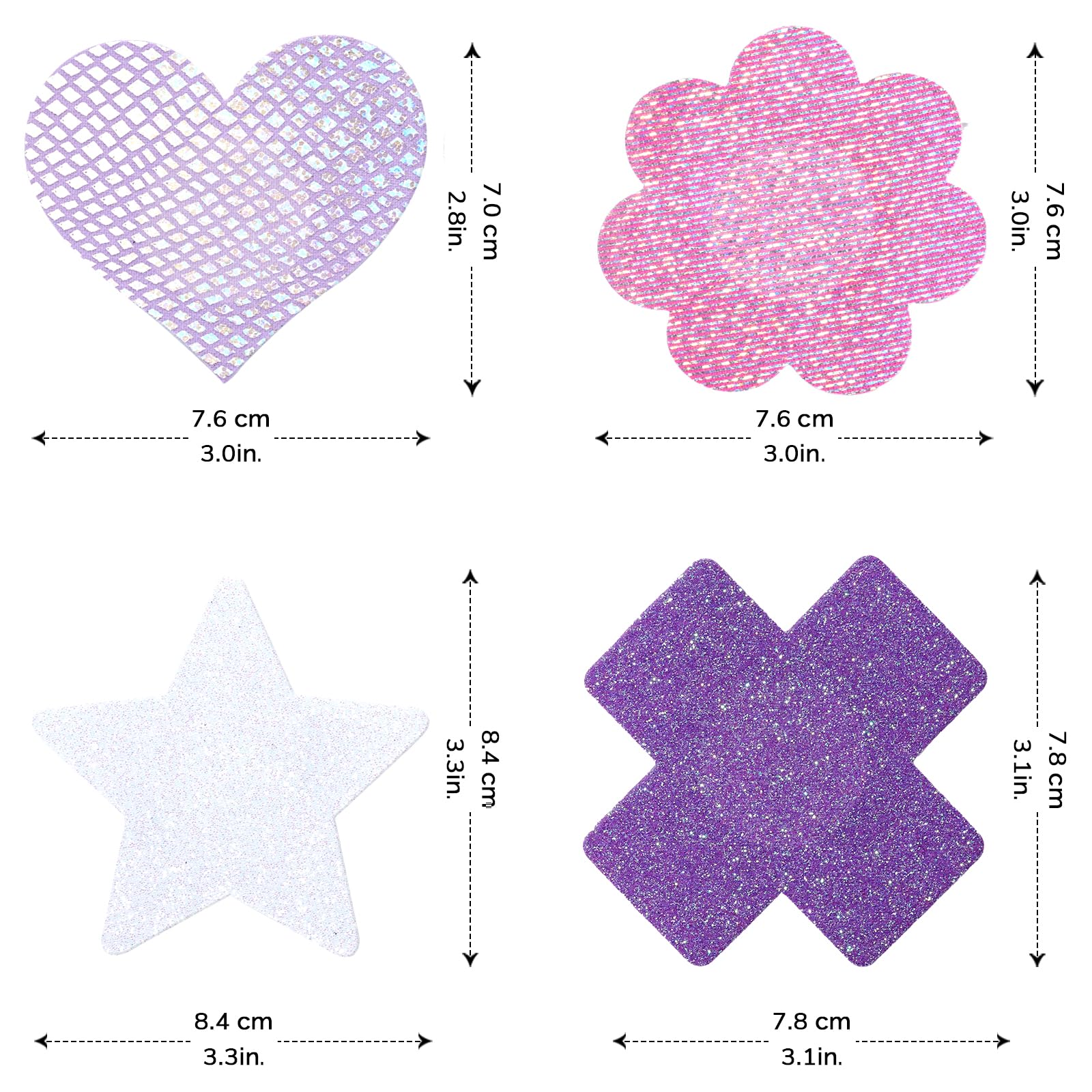Tripetals Glitters Pasties Nipple Covers Stickers for Women Rave Party Disposable Sticky Breast Petals: Pink & Purple 12