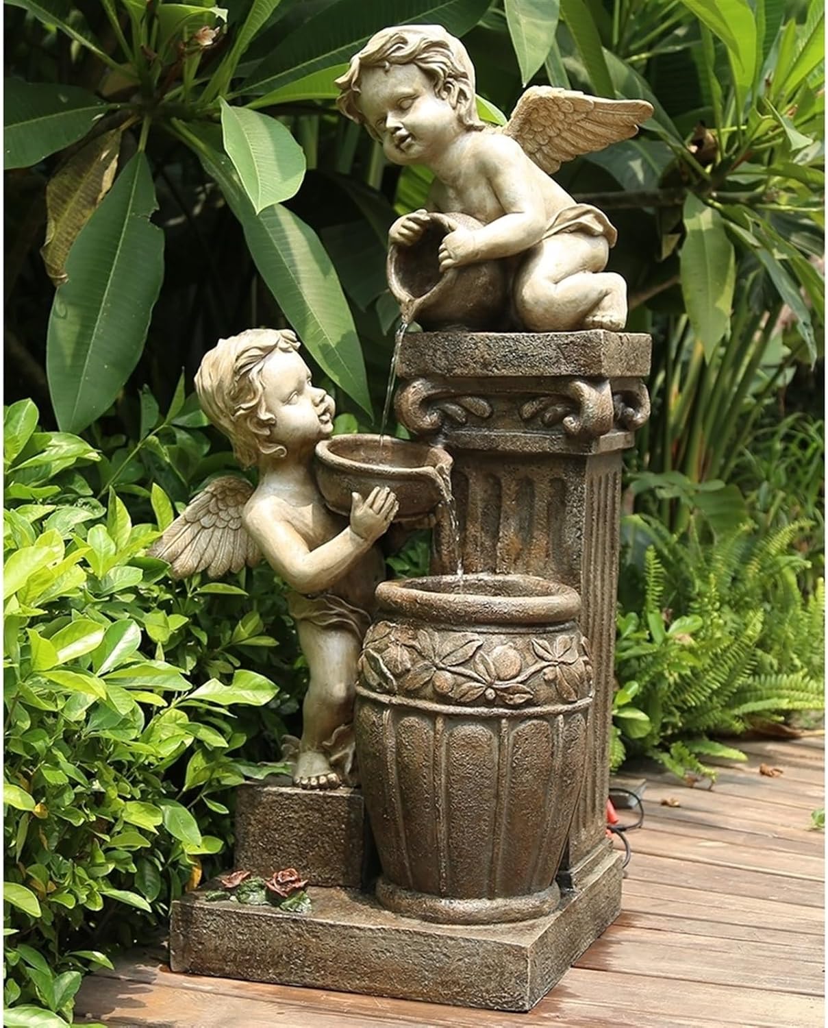 Modern Angel Fountain Landscape, Outdoor Water Decoration, Garden Layout Courtyard Water Landscape Decoration Floor-Standing Fountains(S)
