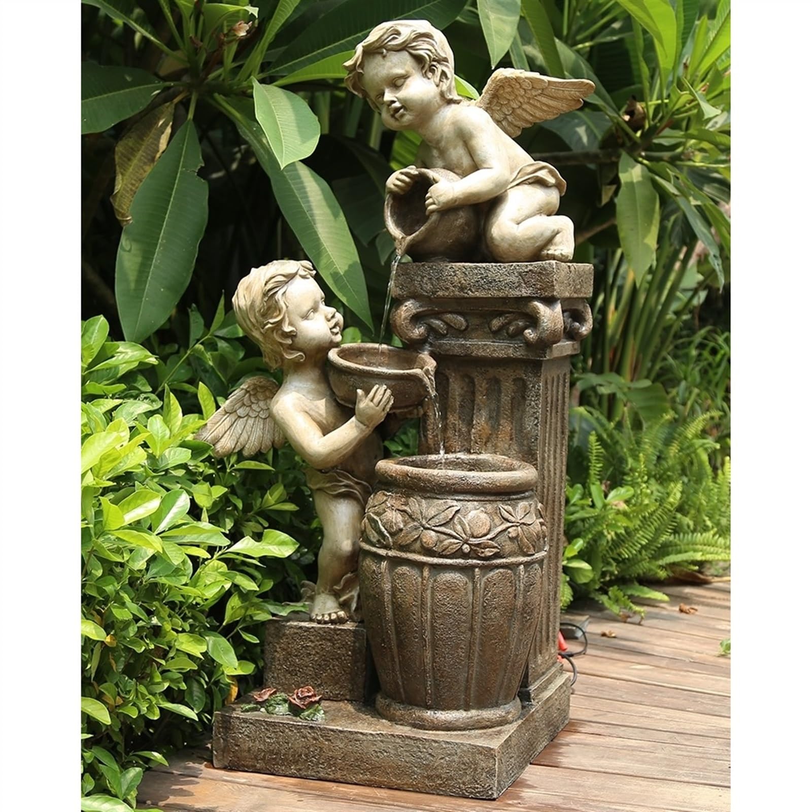 Gartenbrunnen Engelsbrunnenlandschaft, Wasserdekoration im Freien, Gartenlayout, Wasserlandschaftsdekoration im Innenhof Terrassendekor(L)