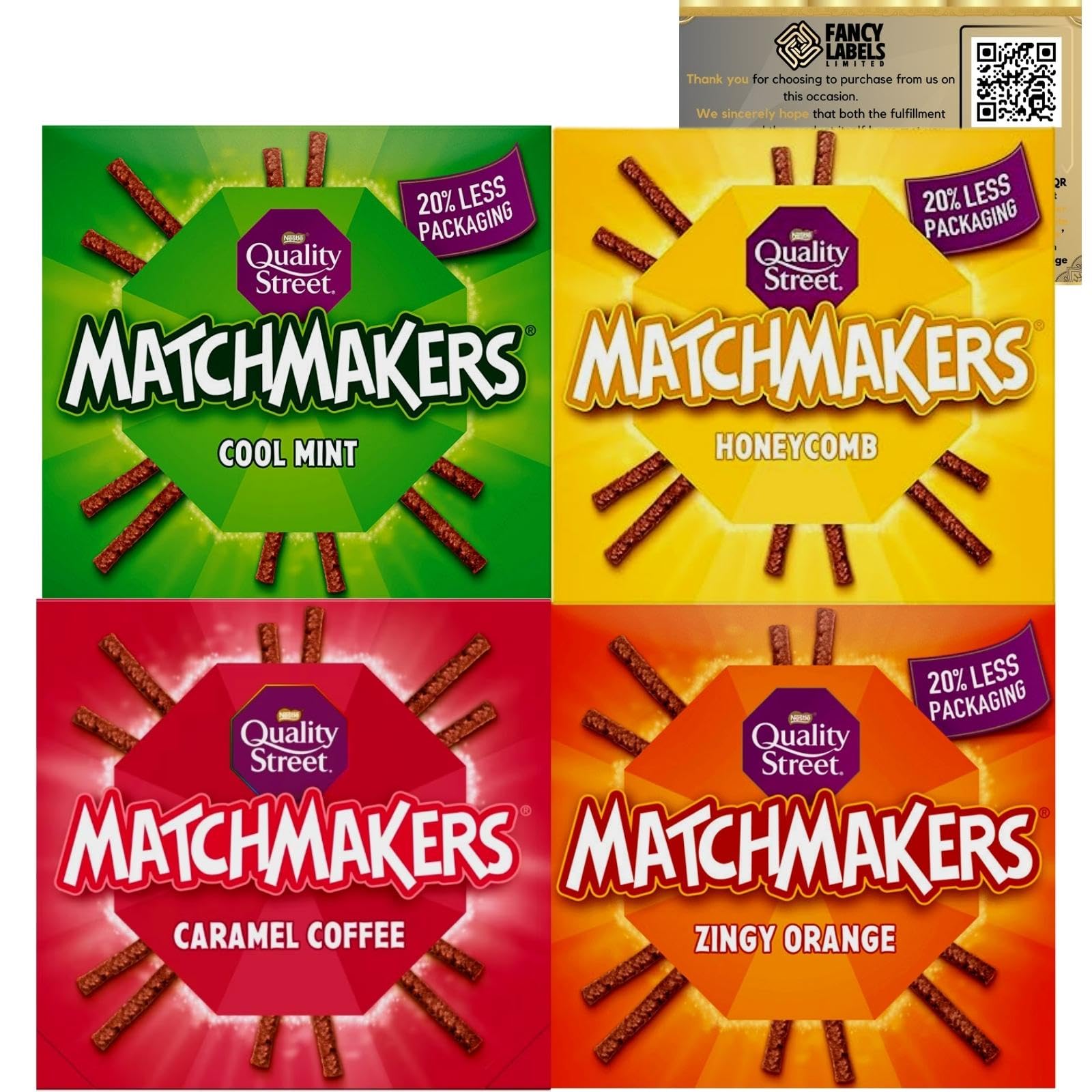 Chocolate Box Bundle with Matchmakers Quality Street Cool Mint Chocolate, Zingy Orange Chocolate, Honeycomb Chocolate and Caramel Coffee 120g each | Chocolate Gift Perfect for Sharing On Any Occasion