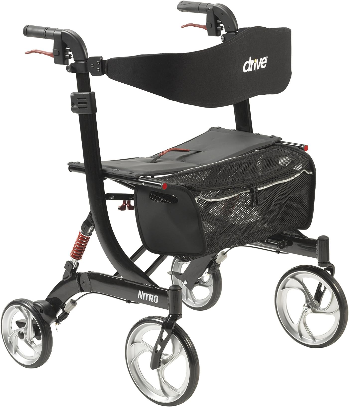 Drive Medical 10266HD-BK Nitro Heavy Duty Foldable Rollator Walker with Seat, Black