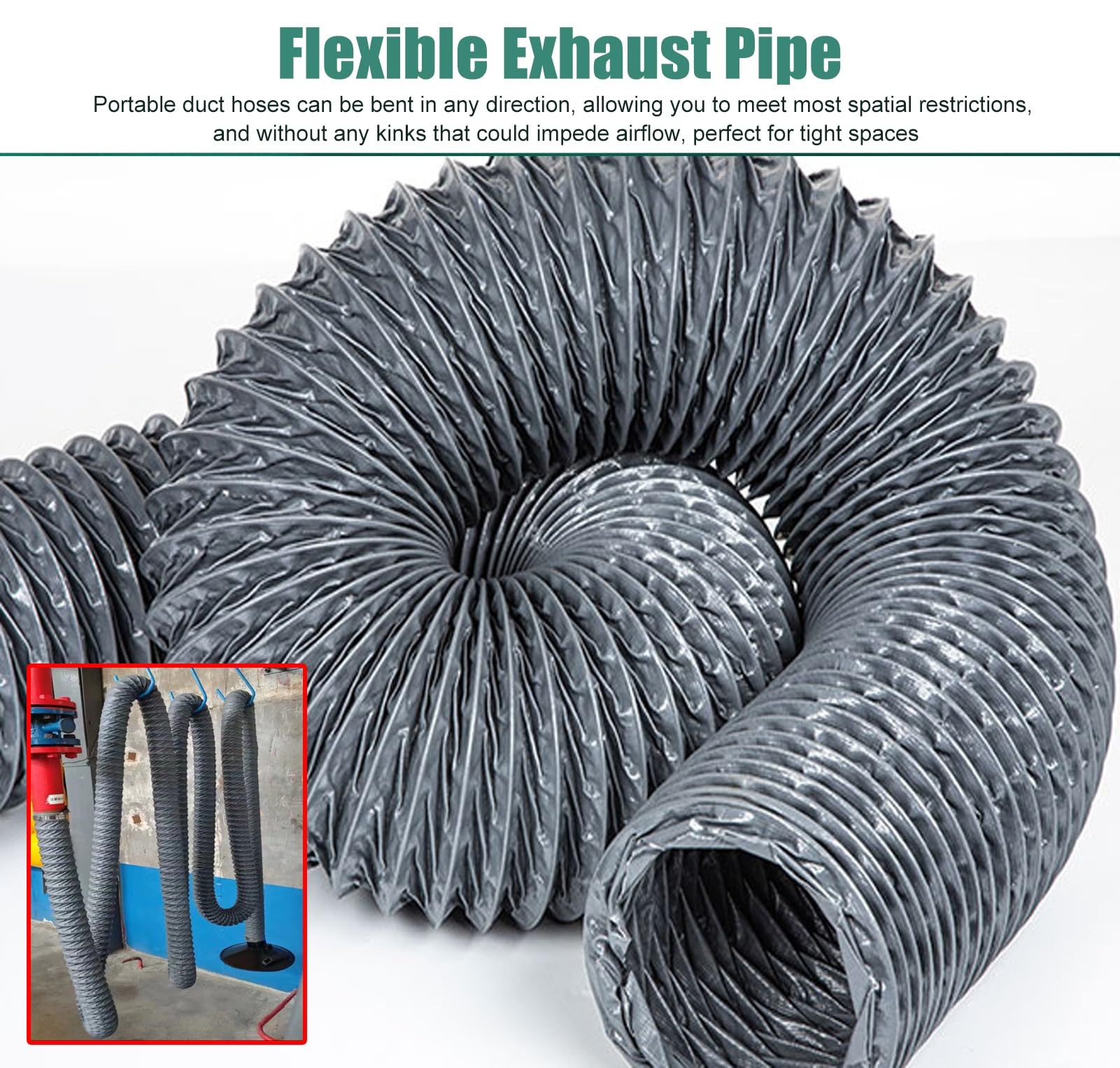 Tubo Flexible Tubo Secadora Manguera Flexible de Escape para Secadora en Espacios Reducidos, Conector de Manguera de Ventilación Nailon con Abrazadera para Conducto(300mm(11 3/4"),Length5m(16.4ft))