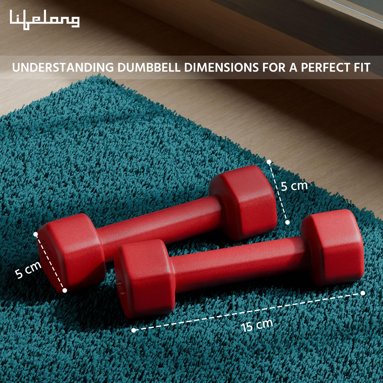 Lifelong Neoprene Dumbbells Set of 2 (1kg x 2) Fixed Weight Set for Home Gym, Fitness, Gym Exercise, Home Workout Weights for Men & Women, Red image 4