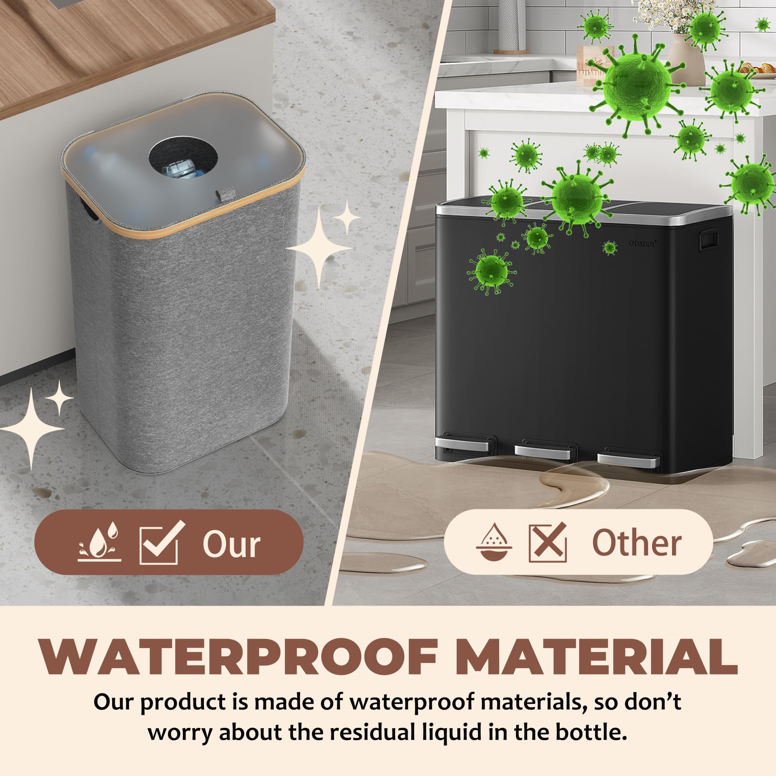 Returnable Bottle Container 100L Grå – Bottle Collector with 2 Transport Bags – Deposit Bottle Container Drop Hole – Bamboo Foldable