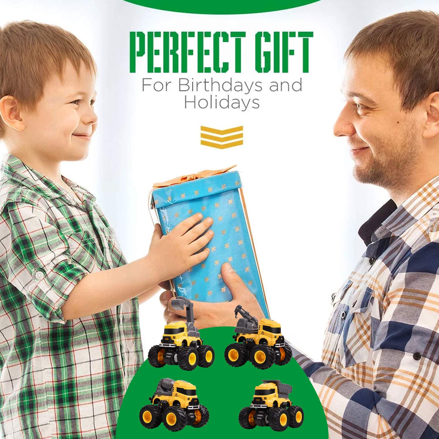 Camión de construcción de juguete Push and Go Car Toys para niños y niñas, juego de autos de juguete accionados por fricción que incluye grúa mezcladora, excavadora, camión volquete, 7