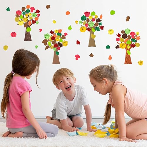 Miniatura 6 de 184 calcomanías de árbol de espuma con temática de otoño para niños, calcomanías autoadhesivas de hojas de calabaza y bellota con purpurina,