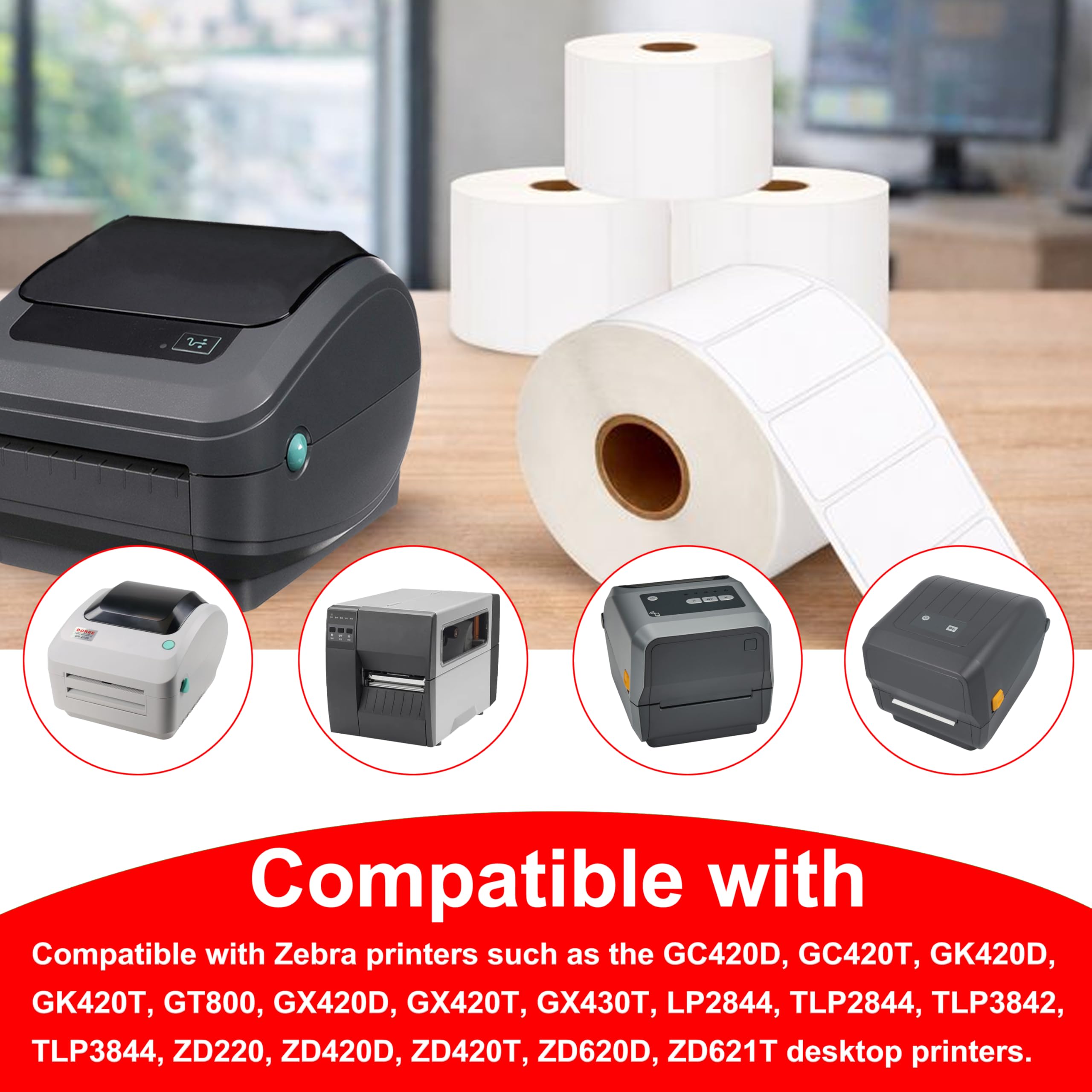 DOREE 10 rotoli di etichette in carta termica bianca 57 mm x 32 mm, testo nero su carta bianca, compatibili con le stampanti Zebra GK420D, GX420D, GK420T (1500 etichette per rotolo, nucleo 25 mm).