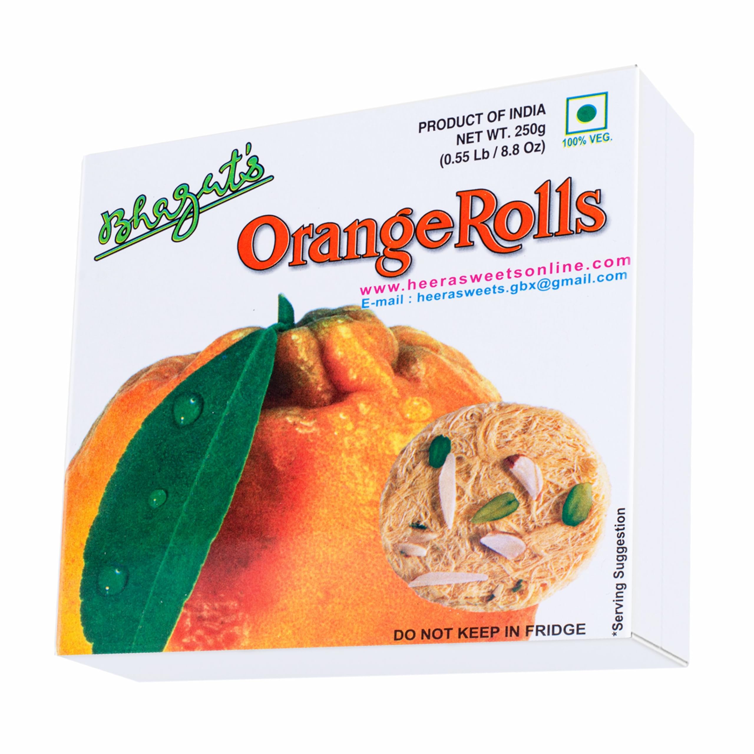 Bhagat's Heera Sweets Sonroll Orange Flavoured | Son Roll Box 250 Gram Original Delicious Son Roll With Almonds And Pistachio Garnished |Preservatives Free (Pack Of 4)