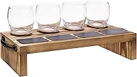 Vista 5 de MyGift Juego de regalo de vidrio de cerveza de madera maciza con 4 vasos de cerveza de degustación y bandeja para servir con etiqueta de pizarra