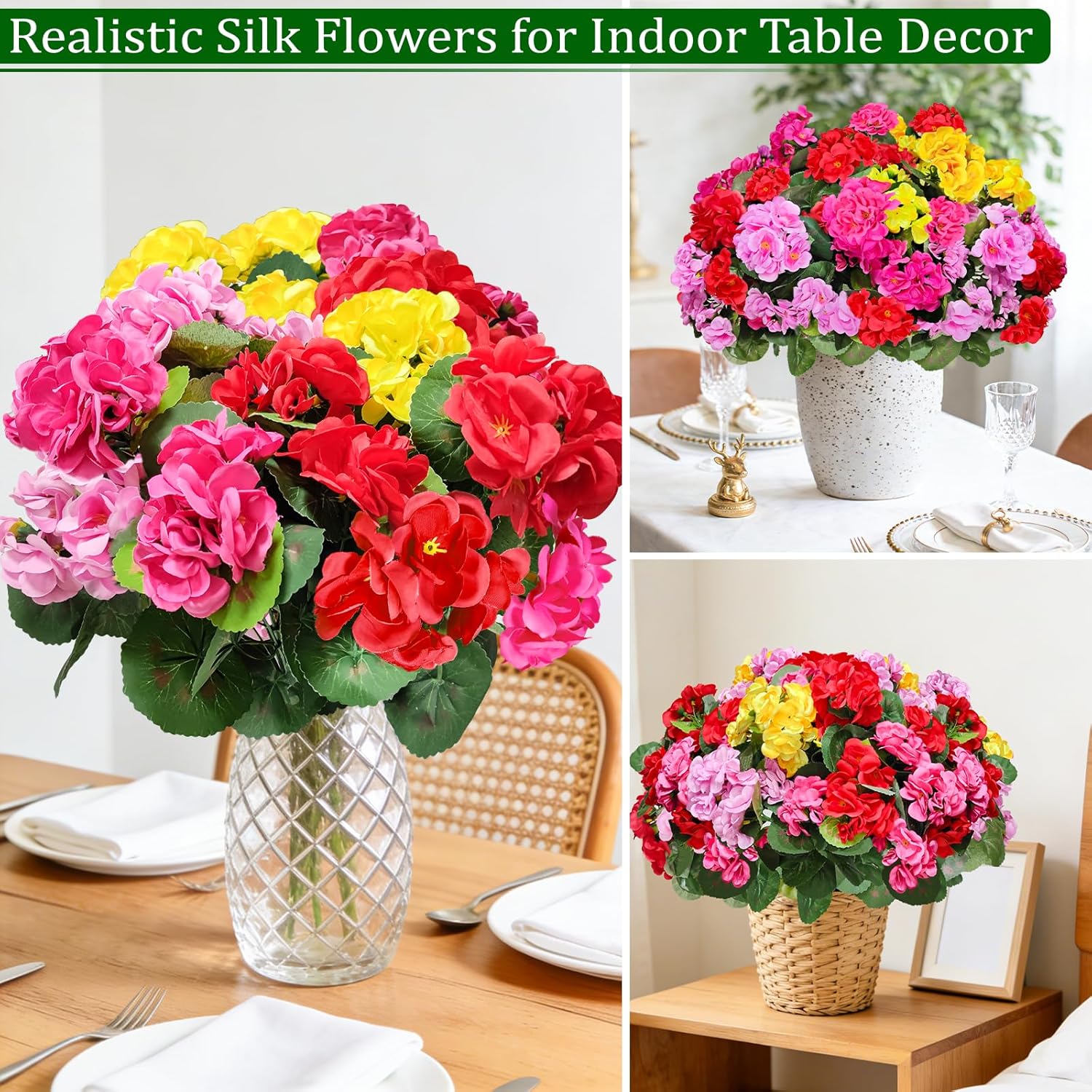 8 Bundles Artificial Geraniums Flowers for Outdoors Silk Fake Geraniums Flowers Outdoor UV Resistant Faux Plants Flowers for Home Kitchen Patio Planter Gardens Table Cemetery Spring Decor(Colors) - Image 6