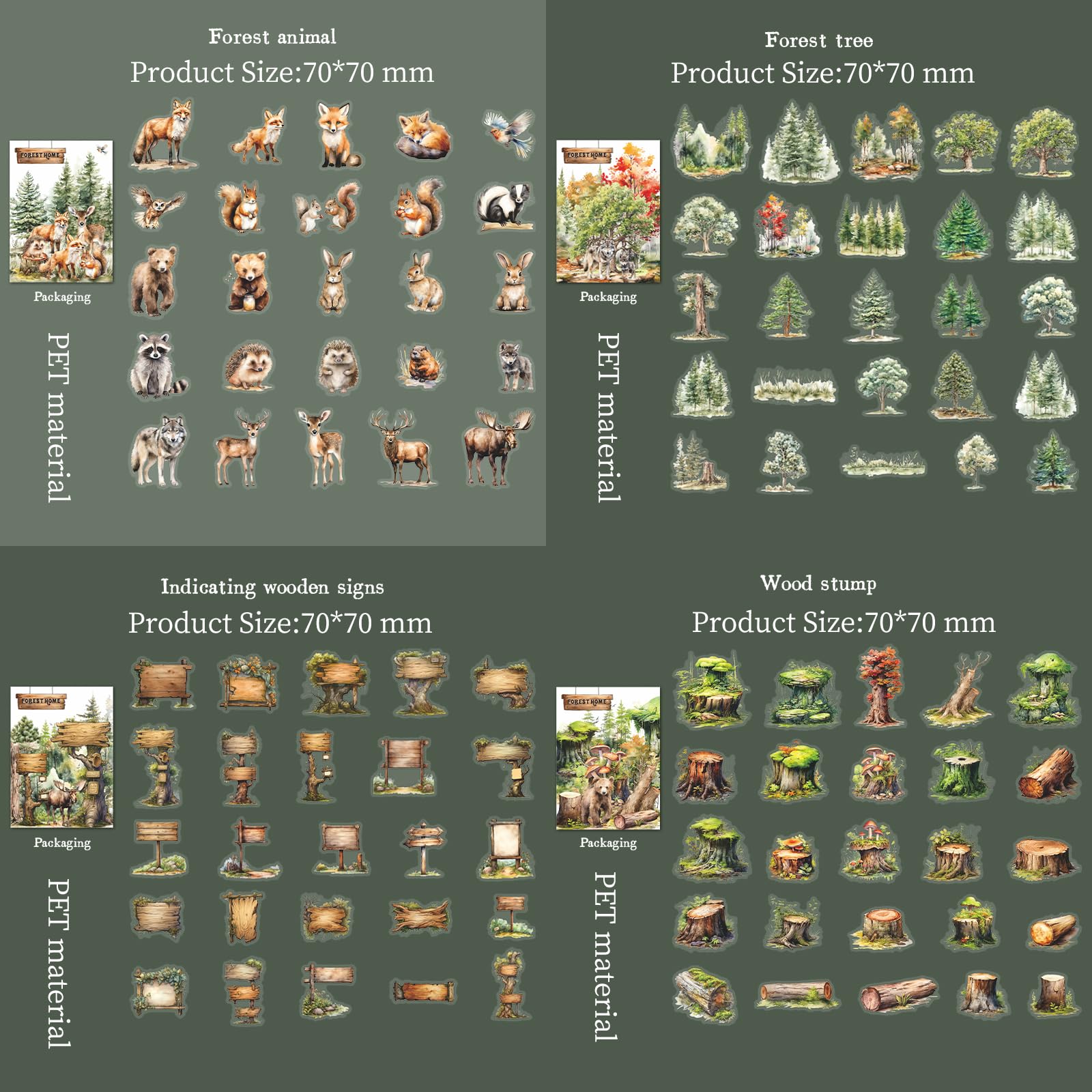 Set di 80 adesivi per scrapbooking, motivo floreale, uccelli e animali