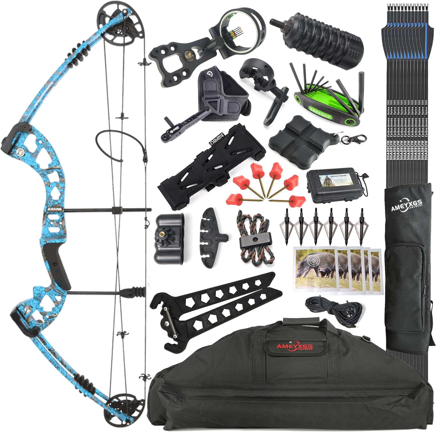 ZSHJGJR Compound Bow Set, Hunting & Targeting, Gordon Limbs Made in USA, 30-55lbs Adjustable,Draw Length 24-29.5",IBO 310FPS Speed, Right/Left Handed for Archery Outdoor Hunting Shooting