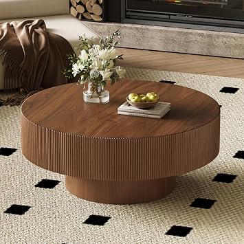 Merax Modern 31 Inch Round Coffee Table with Sturdy Base, Wood Center Tables for Living Room Reception Room, Easy Assemble, Walnut