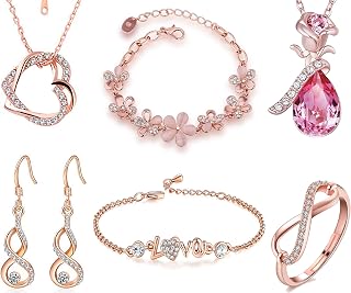 Om Jewells Valentine Gift Rose Gold Jewellery Combo Of 2 Adjustable Link Bracelets, 2 Crystal Pendant Necklace With Infini... Price In India