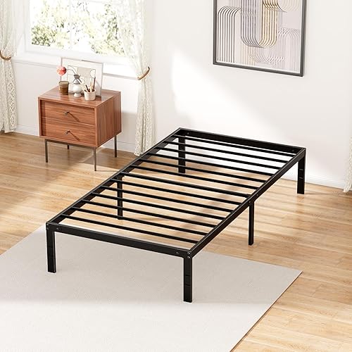 Miniatura 11 de Base de cama de plataforma metálica de tamaño matrimonial, base de colchón con soporte de listones de acero resistente, almacenamiento debajo de la