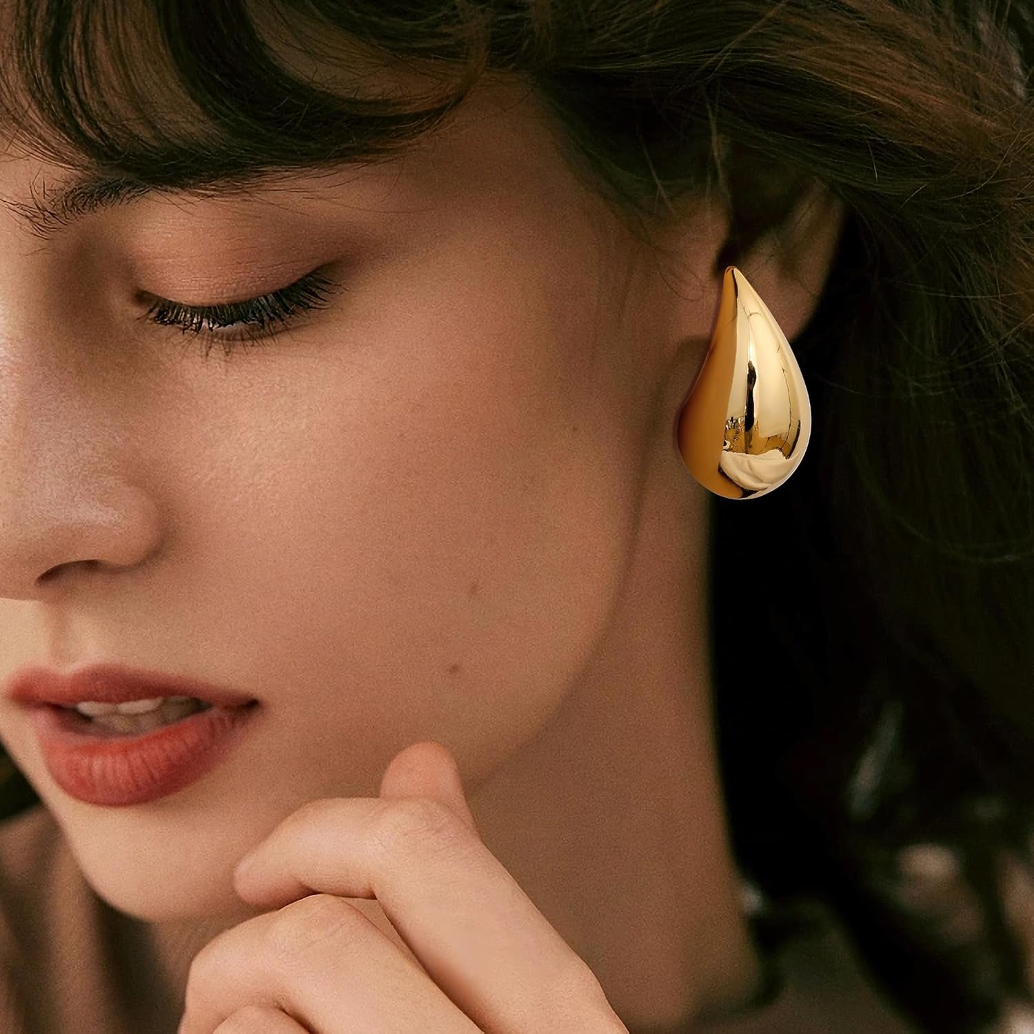 Gacimy Teardrop Earrings Dupes for Women 14K Gold Plated, Chunky Drop Earrings for Women with 925 Sterling Silver Post - Image 8