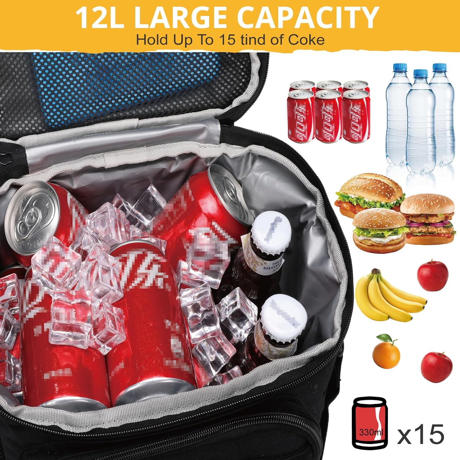 Tactical Lunch Box for Men, Insulated Lunch Bag MOLLE Webbing Leakproof, Cooler Large Lunchbox Women Adult with Adjustable Shoulder Strap Durable, Construction Heavy Duty Lunch Pail, Black - Image 4