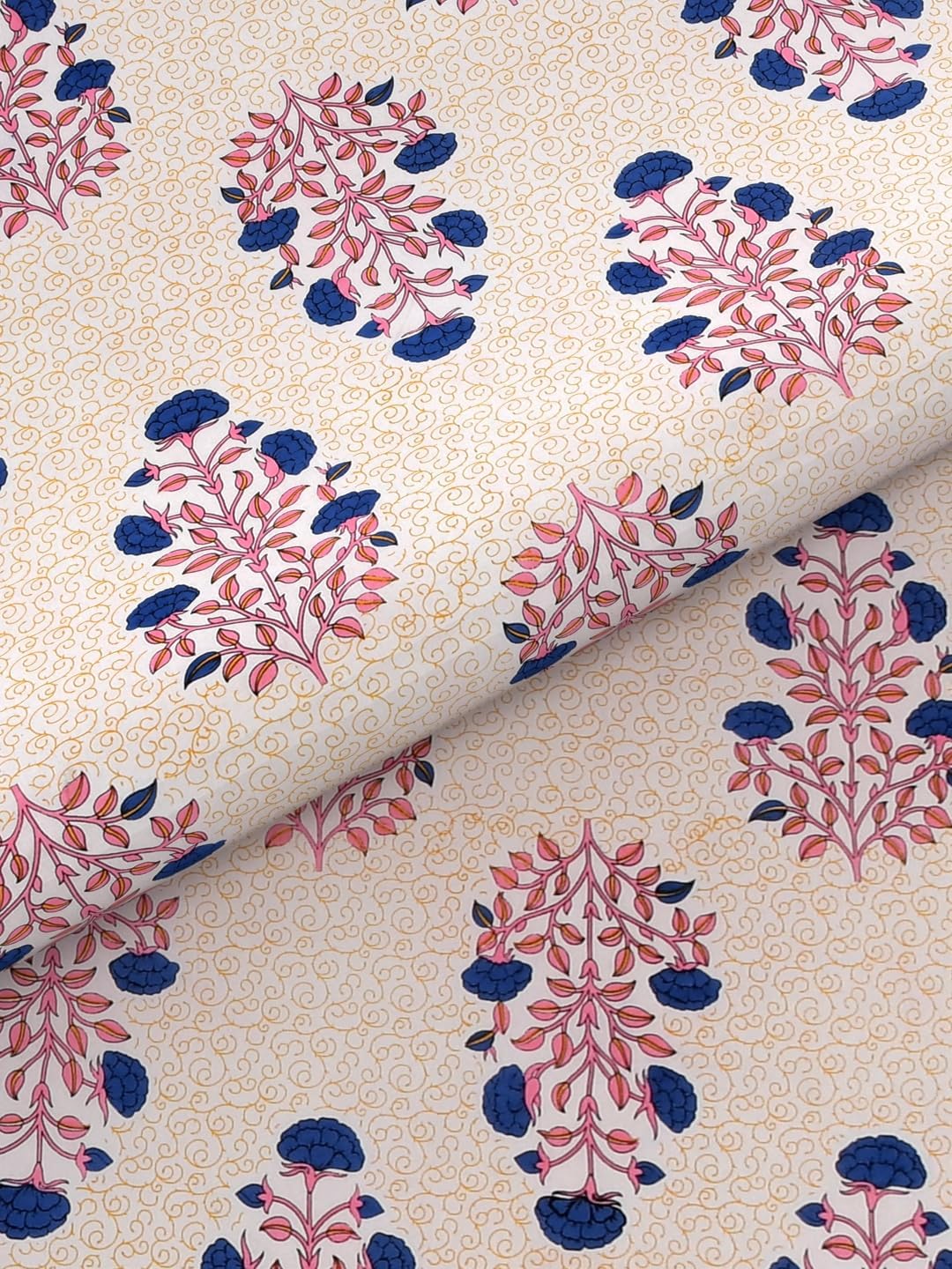 CURBS Pure Cotton Floral Hand Printed Super King Bedsheet, 108 x 108 Inches, TC 340 | Flat Sheets for Bedroom, Living Room (WM_423_RSP)