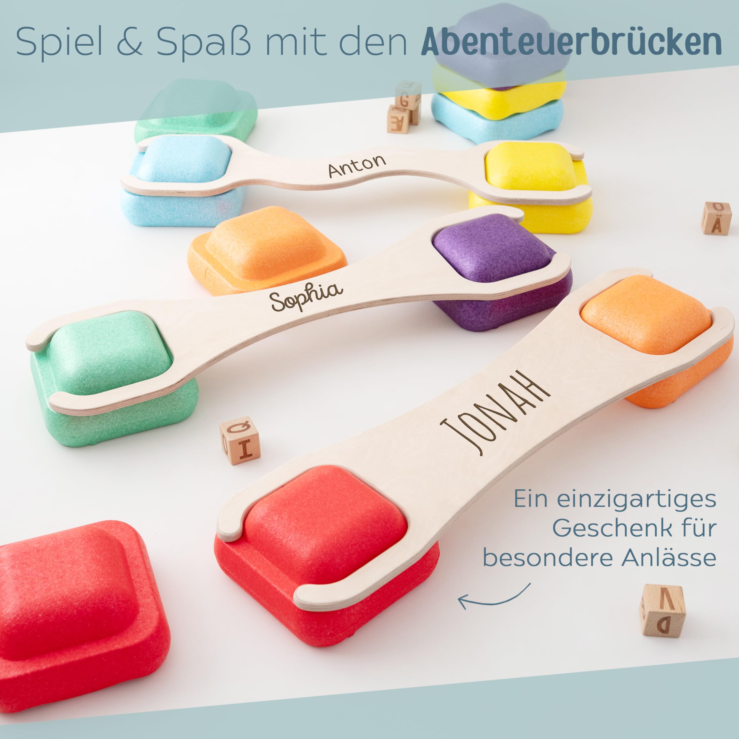 personalisierbare Abenteuerbrücke für Amazon & Smyths Balanciersteine, Brett, Balancierbrett, Geschicklichkeit Training für Kinder für Sport und Freizeit mit deinem Namen