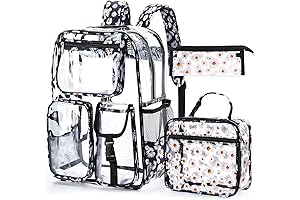 Stylish 3-Piece Clear Backpack Set: Durable Transparent Backpack, Daisy Lunch Bag & Pencil Case