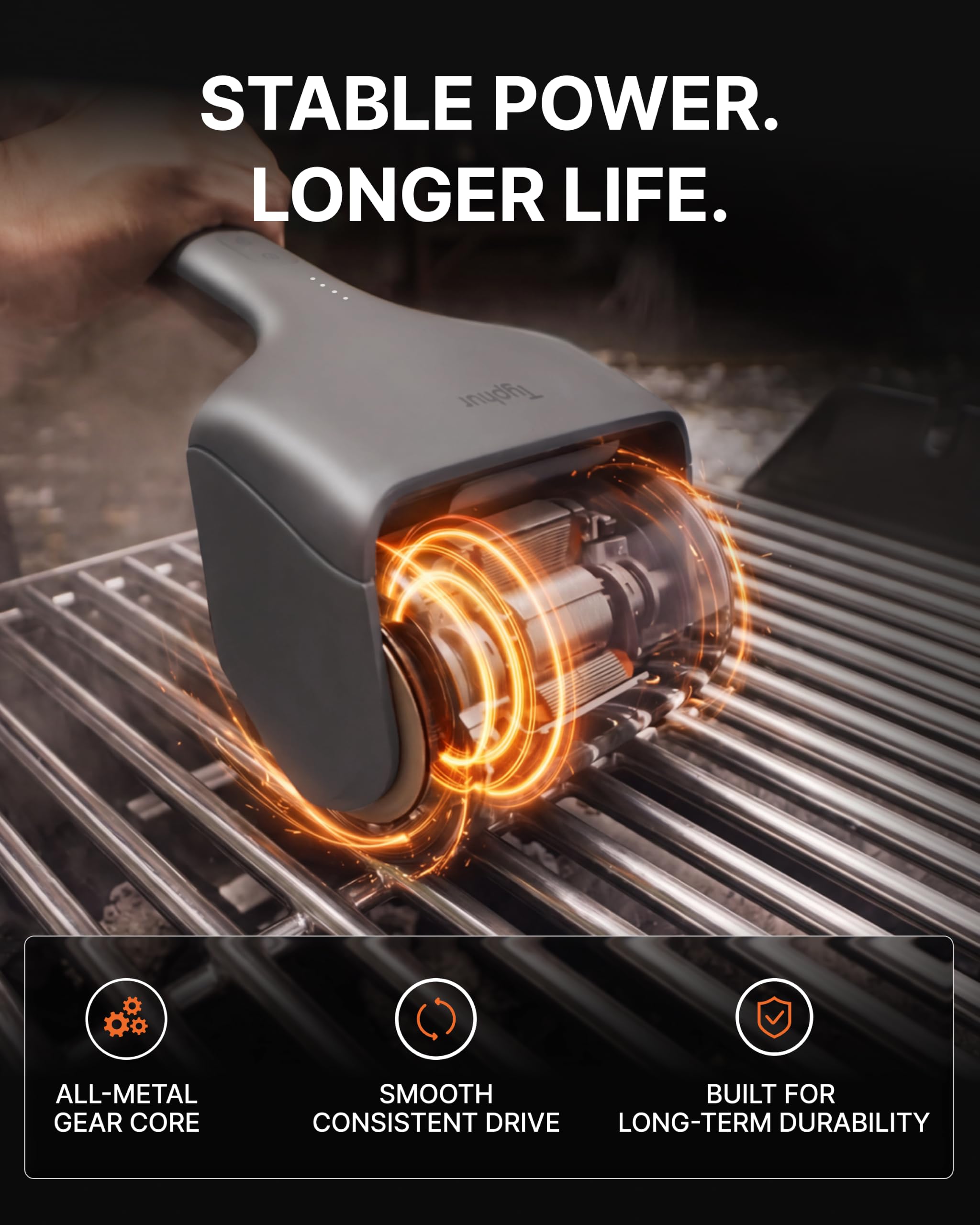 Typhur Cepillo eléctrico para Barbacoa, 90 W de Alto par de torsión, Limpiador de Parrilla Estable con Limpieza Profunda de Vapor, Cepillo inalámbrico sin cerdas para Rejillas Calientes, Limpia Entre