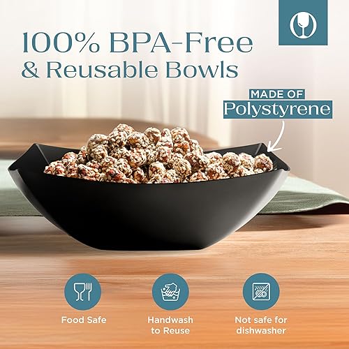 Miniatura 6 de Posh Setting - Tazones de plástico negro para servir (32 onzas  4 unidades) cuadrados, desechables, ensaladas y frutas para mesa de fiesta,