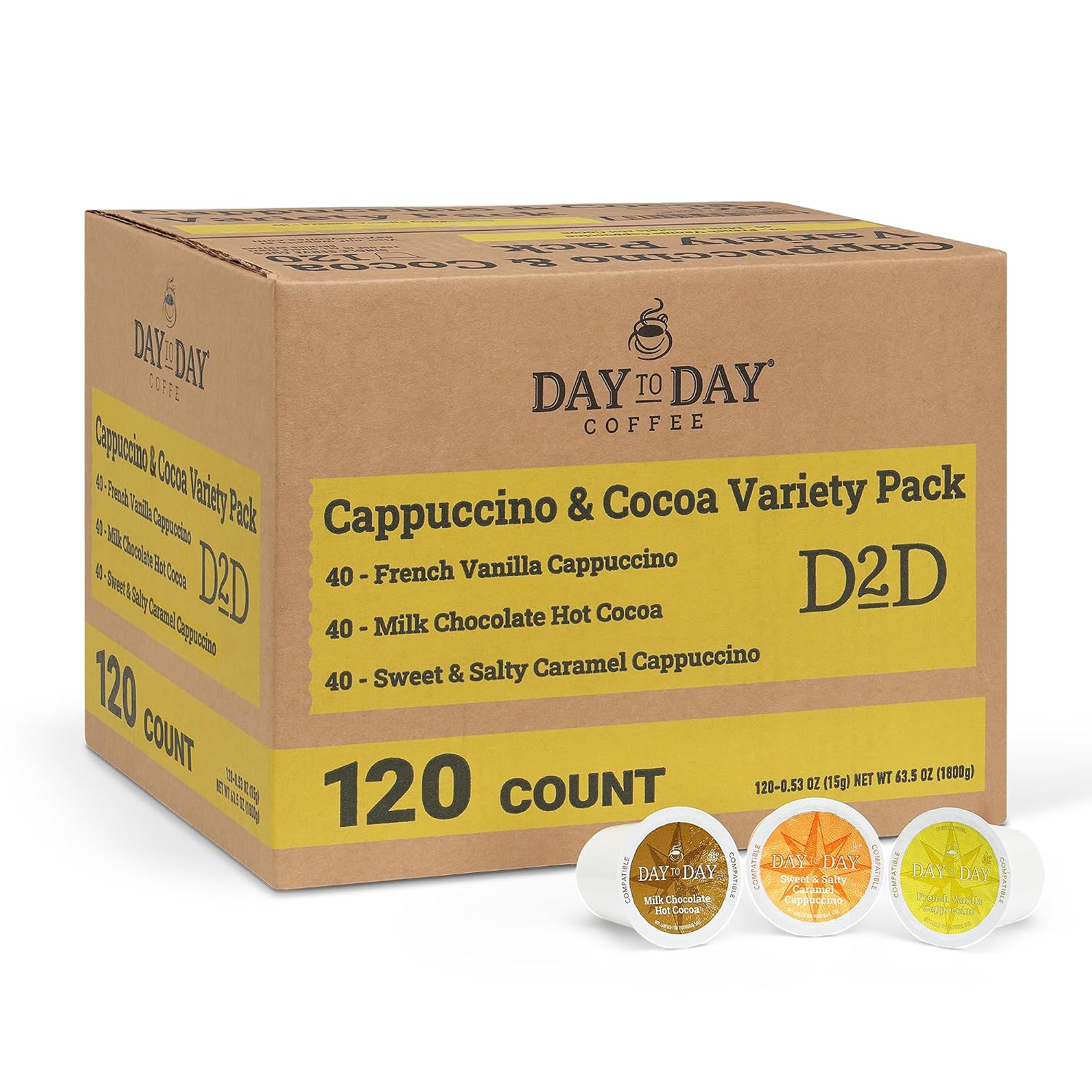 Day To Day Cappuccino and Hot Cocoa Pods, 120 Count K-Cup Variety