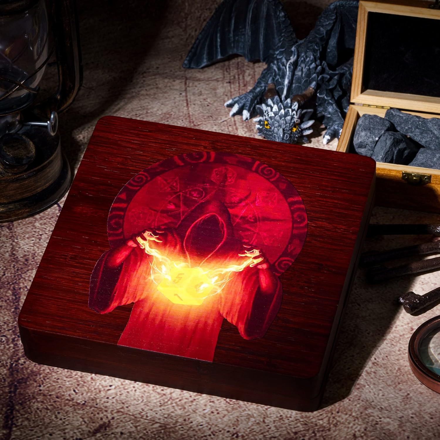 UDIXI 2 in 1 DND Dice Tray, Bamboo Dice Box with Magnetic Lid & D&D Dice Holder Case, Dice Tray Combined into One for RPG, Tabletop Games | Holds 6 Sets of Polyhedral Dice（Wizard）