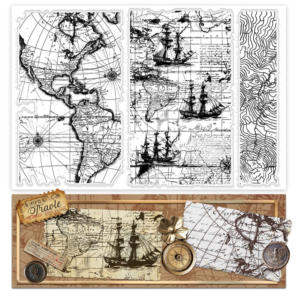 PH PandaHall Timbro Trasparente Mappa Globale Vintage 21x14.8cm per Scrapbooking