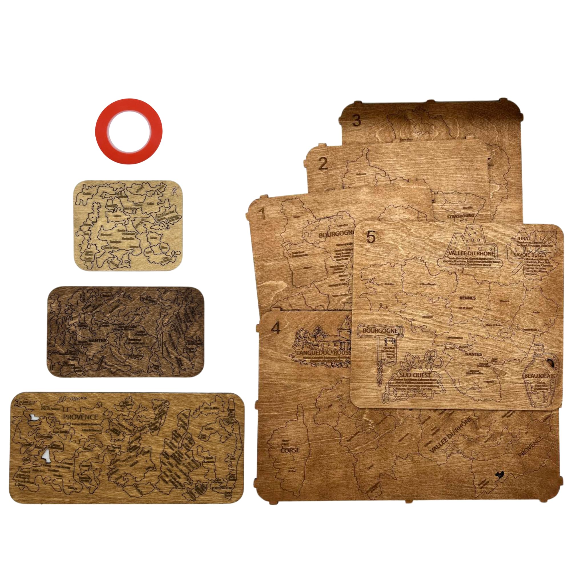 Creatifwood Carte des vins de France et des régions viticoles en bois décoration murale - effet 3D unique
