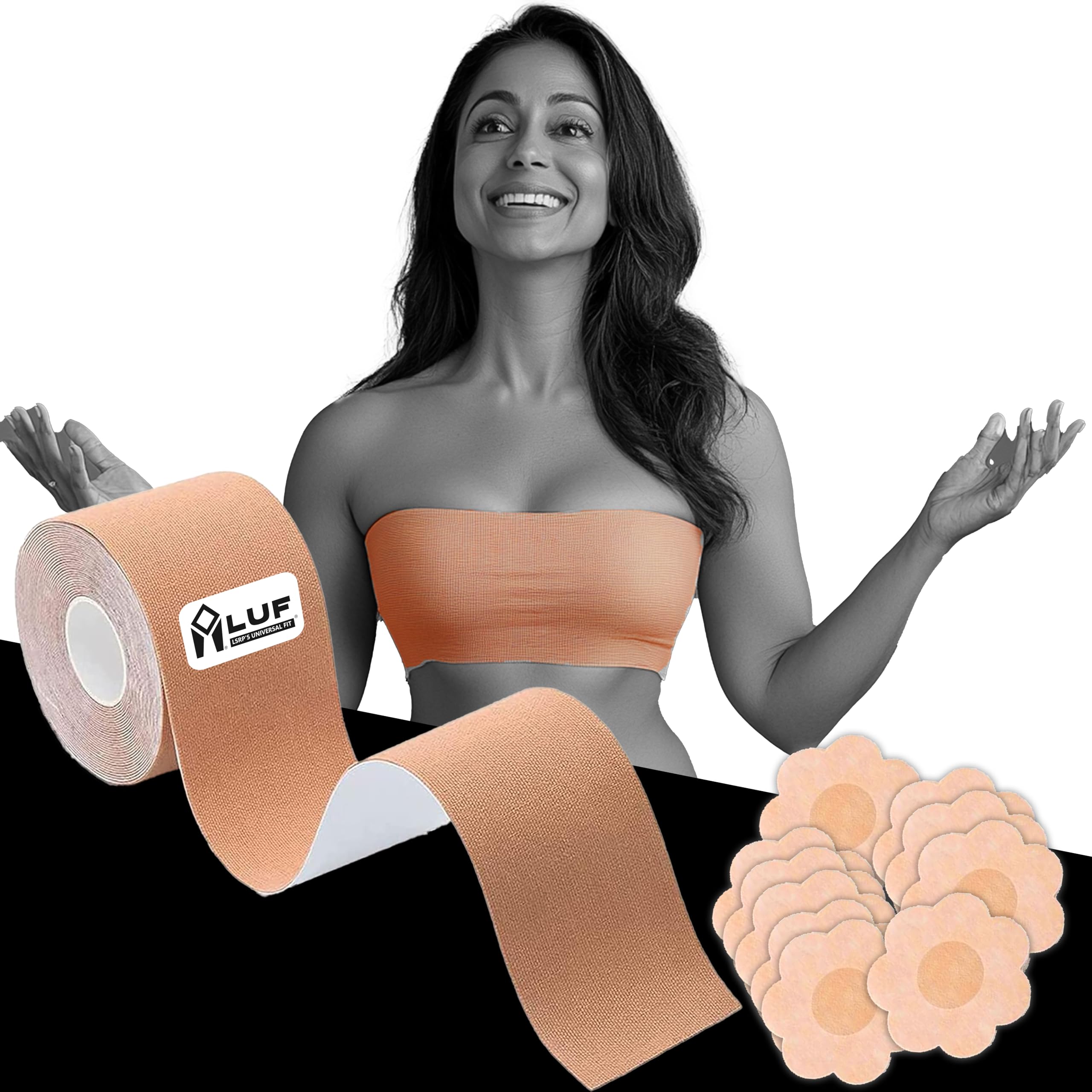 LUF Instant Breast Lift Tape for Backless, No Show Bra for Women, Anti-Allergic Skin Friendly Adhesive Breast Roll - Breast Shaper & Lifter - Breast Support Boobtape with 10 Nipple Pasties - 5 meter-image-32